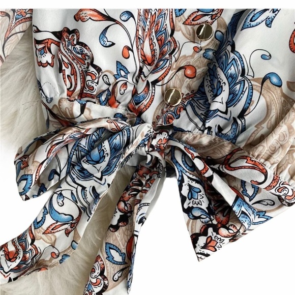 Never Land design by korea Loose V-neck Chiffon Shirt Temperament Bowknot Small - Picture 7 of 7